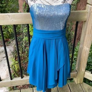 Aidan Aidan Mattox strapless sequin and teal party wedding prom dress  8